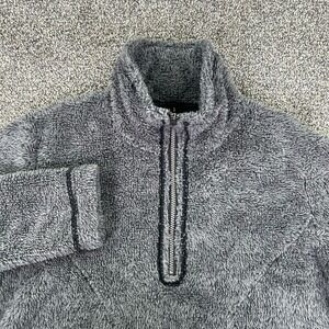 Wooly Bully Wear Gray Sherpa Fleece 1/2 Zip Pullover Sweater Womens Large Warm